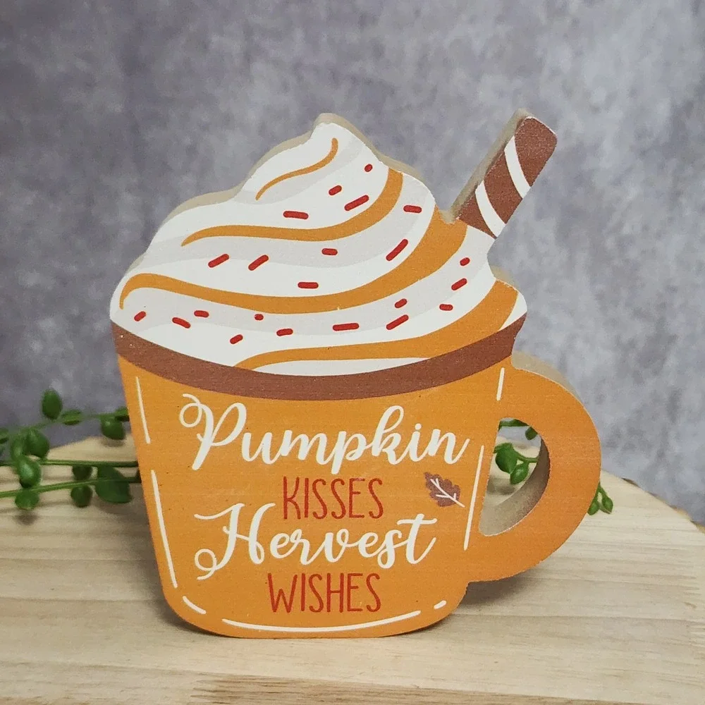 Pumpkin Spice Wood Signs Harvest Wishes Season Latte Coffee Mug Fall Autumn 3 Pc